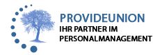 Baum-Logo mit Text: "PROVIDEUNION - Ihr Partner im Personalmanagement" in Blau und Schwarz.