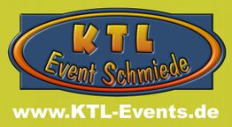 Logo der KTL Event Schmiede mit Webseite www.KTL-Events.de in Blau und Orange auf Grün.