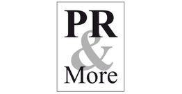 Textbild mit den Worten "PR & More" in Schwarz und Grau auf weißem Hintergrund.