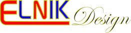 Logo mit dem Text "ELNIK Design" in roten, blauen und goldenen Buchstaben.
