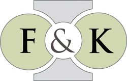 Logo mit den Buchstaben F & K in zwei grün-grauen Kreisen, verbunden durch ein graues X.