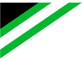 Bandeira com faixas em preto, branco e verde sobre fundo branco.