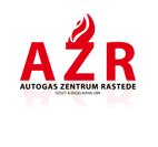 Logo mit roter Flamme, Text "AZR", "Autogas Zentrum Rastede" und "Godej & Engelmann GBR".