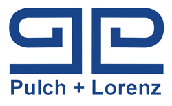 Blaues Logo mit stilisiertem "PL" und Text "Pulch + Lorenz" darunter.