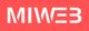 Texto "MIWEB" en blanco sobre fondo rojo coral.