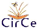 Logo mit Schriftzug "CirCe", orangefarbene Elemente und Stern formen abstrahierte Pflanze.