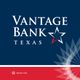 Vantage Bank Texas logo with star design on a blue background, Member FDIC noted below.