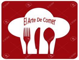 Sombrero de chef con cubiertos y texto "El Arte De Comer" en fondo rojo.