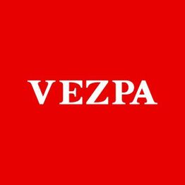 Texto branco "VEZPA" em fundo vermelho.