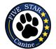 Logo with a paw print, "Five Star Canine," and four yellow stars on a blue circle background.