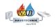 Logo mit Feuer, Wassertropfen, „NAB“, „Haustechnik since 1998“, Heizkörper und Waschbecken.