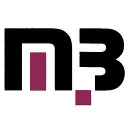 Schwarzes "m.b" Logo mit lila Akzenten auf weißem Hintergrund.