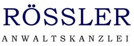 Rössler Anwaltskanzlei, Logo mit blauem Text auf weißem Hintergrund.