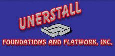 Logo with text: "UNERSTALL FOUNDATIONS AND FLATWORK, INC." on a blue background with a foundation icon.