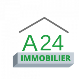 Logo d'A24 Immobilier avec toit stylisé et texte vert sur fond blanc.