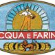 Logo di "Acqua e Farina" con un mulino, un uomo, e scritte: "Mulino con cucina" e "Mercato Bar Bistrot".