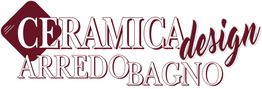 Logo con testo: "Ceramica design Arredo Bagno" in caratteri eleganti su sfondo bianco.