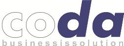 Logo mit dem Text "coda businessissolution" in blauer und grauer Schrift.