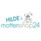 Hilde's Mottenshop24-Logo mit Comic-Motte, die eine Geige spielt und Musiknoten um sich hat.
