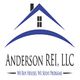 Logo of Anderson REI, LLC with a house roof design and slogan, "We Buy Houses, We Solve Problems."
