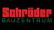 Schröder Bauzentrum-Logo, rote Schrift auf schwarzem Hintergrund mit grünem Text darunter.