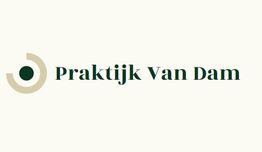 Logo: Tekst "Praktijk Van Dam" naast een gestileerde cirkel op een lichte achtergrond.