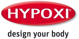 Logo mit rotem Oval und Text: "HYPOXI", darunter in Schwarz: "design your body".