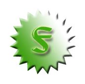 Grünes "S" in einem gezackten Kreis auf weißem Hintergrund.