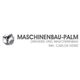 Maschinenbau-Palm Logo mit Text in Grau, daneben eine schwarze Maschinenkomponente.