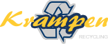 Logo mit gelbem Streifen und blauem Recycling-Symbol, überlagert von blauem Text "amp".