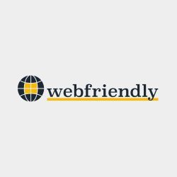 Logo with a globe icon and the word "webfriendly" underlined in yellow.