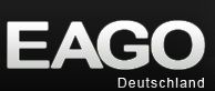 Logo mit weißem Text "EAGO Deutschland" auf schwarzem Hintergrund.