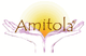 Logo mit zwei Händen, die einen Sonnenkreis halten, darüber der Schriftzug "Amitola".