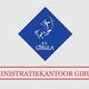 Blauw logo met centaur en pijl; tekst: Administratiekantoor Gibula.