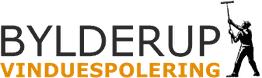 Logo for Bylderup Vinduespolering med en rengøringsmand til højre.