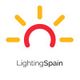 Logo de un sol rojo y amarillo con texto "LightingSpain" debajo.