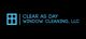 Blue logo for "Clear as Day Window Cleaning, LLC" with a stylized window icon on black background.