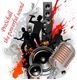 Bunte Musikgrafik mit Mikrofon, Lautsprechern und Silhouetten von Musikern. Text: "ProSchall".