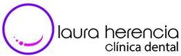 Logo de la clínica dental "Laura Herencia" con diseño circular morado.