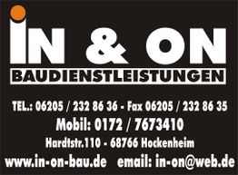 Visitenkarte von In & On Baudienstleistungen mit Kontaktinformationen.