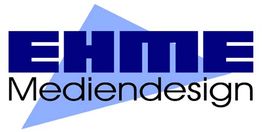 Logo von EHME Mediendesign mit blauem Hintergrund.
