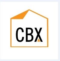 Logo of CBX with stylized orange roof outline and bold black letters inside.
