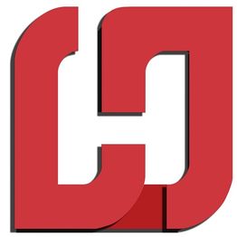 Red, 3D geometric CJ logo, interlocking shapes, with shadows on a white background.