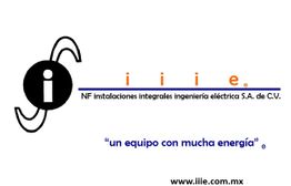 Logotipo de iii e, una empresa de ingeniería eléctrica, con el lema "un equipo con mucha energía".