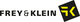 Logo mit schwarzem Text "Frey & Klein" und gelb-schwarzem Symbol auf weißem Hintergrund.