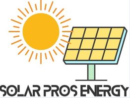 Sun and solar panel icon with text "Solar Pros Energy."