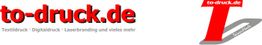 Logo von to-druck.de mit Textildruck, Digitaldruck und Laserbranding in Rot und Grau.