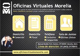Oficinas Virtuales Morelia, servicios de domicilio, teléfono y sala de juntas. Llame ahora.