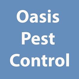 Text: "Oasis Pest Control" on a blue background.