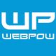 Logo mit "WP Webpow" in weiß auf blauem Hintergrund.